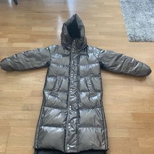 Warmest long puffer,  shiny bronze, size S
